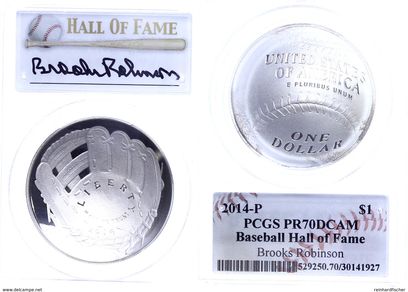 Dollar, 2014, P, Baseball Hall Of Fame, Brooks Robinson, In Slab Der PCGS Mit Der Bewertung PR70DCAM, First Strike, Labe - Other & Unclassified
