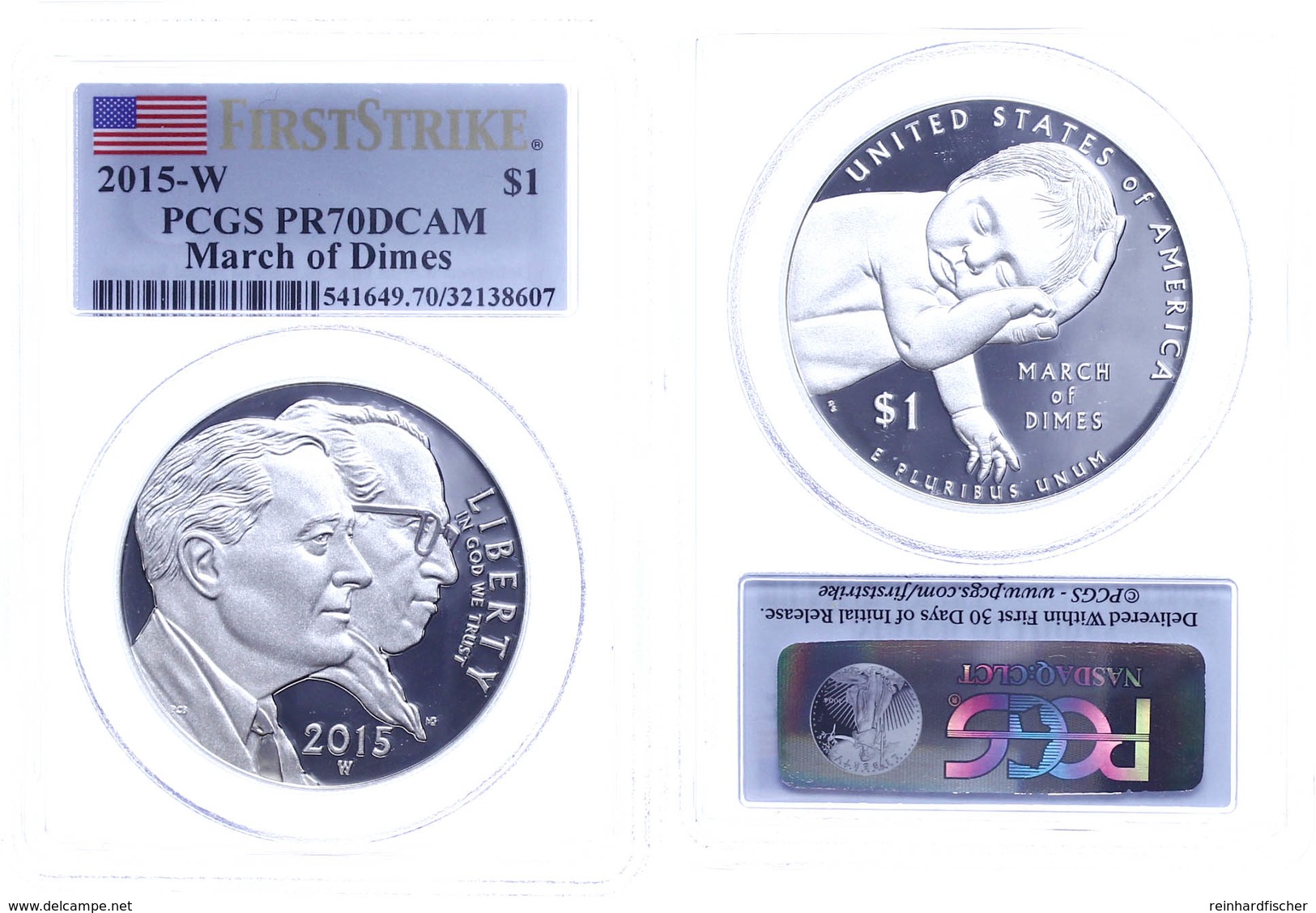 1 Dollar, 2015, W, March Of Dimes, In Slab Der PCGS Mit Der Bewertung PR70DCAM, First Strike, Flag Label. - Other & Unclassified