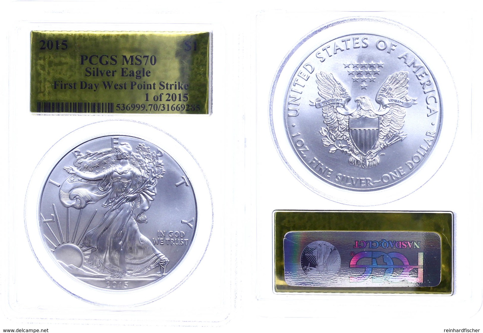 1 Dollar, 2015, W, Silver Eagle, In Slab Der PCGS Mit Der Bewertung MS70, First Day West Point Strike, Gold Foil Label. - Other & Unclassified