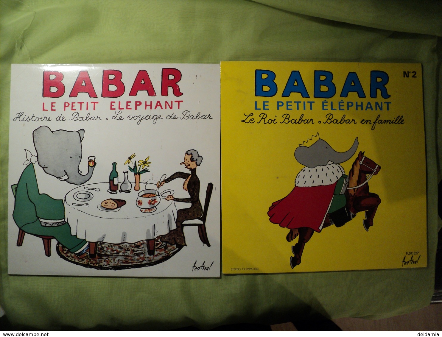 LOT DE DEUX 33 TOURS BABAR LE PETIT ELEPHANT. FESTIVAL 489 / 527 POCHETTE ILLUSTREE PAR DE BRUNHOFF JE SUPPOSE. ARTISTE - Children