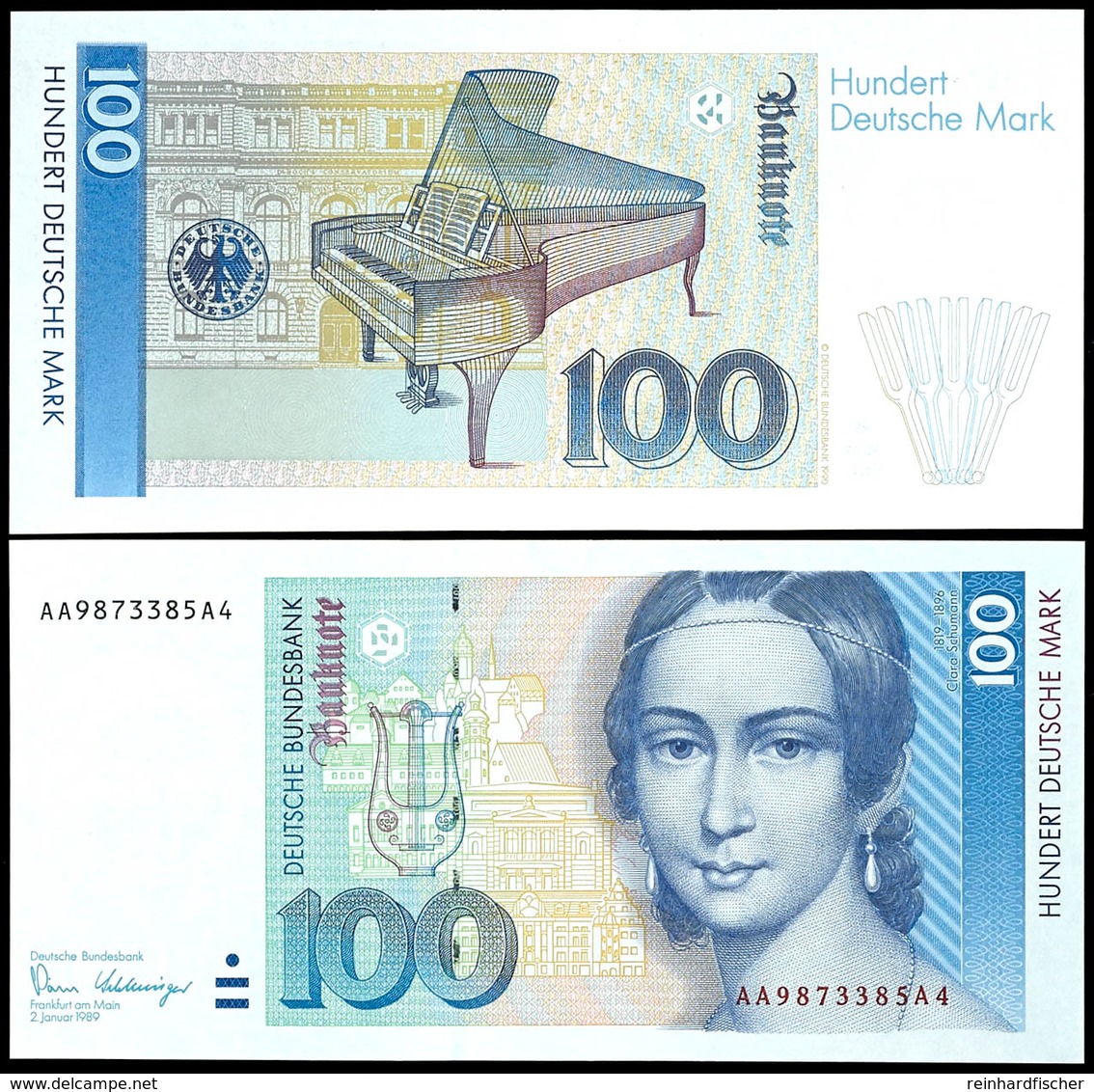 100 Deutsche Mark, Bundesbanknote, 2.1.1989, Serie AA9873385A4, Ro. 294 A, Erhaltung I., Katalog: Ro.294a I - Other & Unclassified