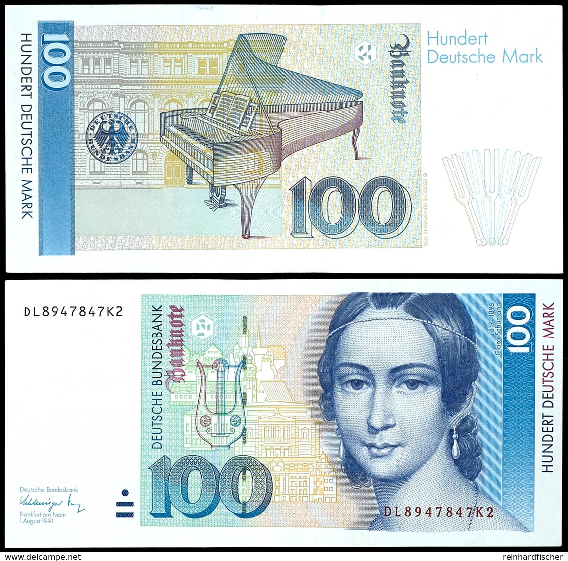 100 Deutsche Mark, Bundesbanknote, 1.8.1991, Serie DL8947847K2, Ro. 300 A, Erhaltung I., Katalog: Ro.300a I - Sonstige & Ohne Zuordnung