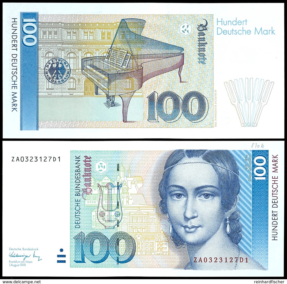 100 Deutsche Mark, Bundesbanknote, 1.8.1991, Austauschnote, Serie ZA0323127D1, Ro. 300 B, Minimaler Bug Oben Mitte, Blei - Other & Unclassified