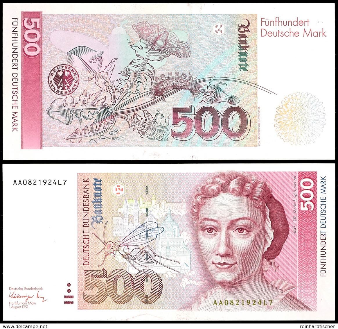 500 Deutsche Mark, Bundesbanknote, 1.8.1991, Serie AA0821924L7, Ro. 301 A, Erhaltung II., Katalog: Ro.301a II - Altri & Non Classificati