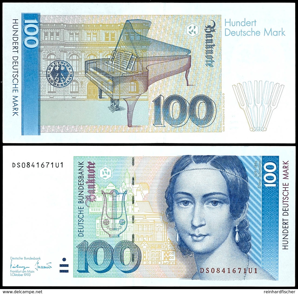 100 Deutsche Mark, Bundesbanknote, 1.10.1993, Serie DS0841671U1, Ro. 306 A, Erhaltung I., Katalog: Ro.306a I - Sonstige & Ohne Zuordnung