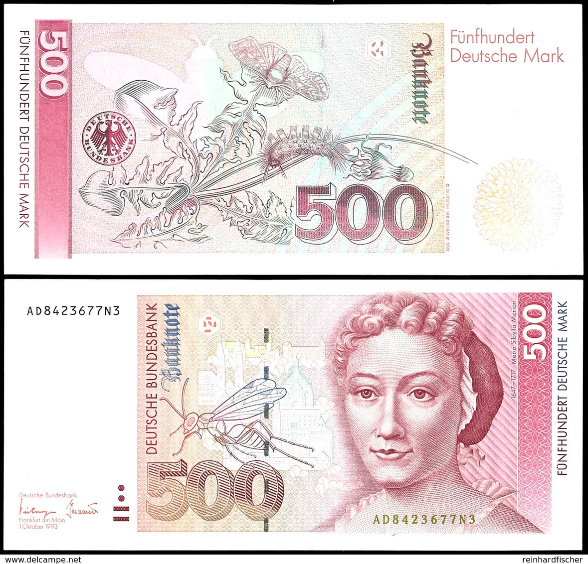500 Deutsche Mark, 1.10.1993, Bundesbanknote, Serie AD 8423677N3, Ro. 307 A, Erhaltung I-II., Katalog: Ro.307a I-II - Other & Unclassified