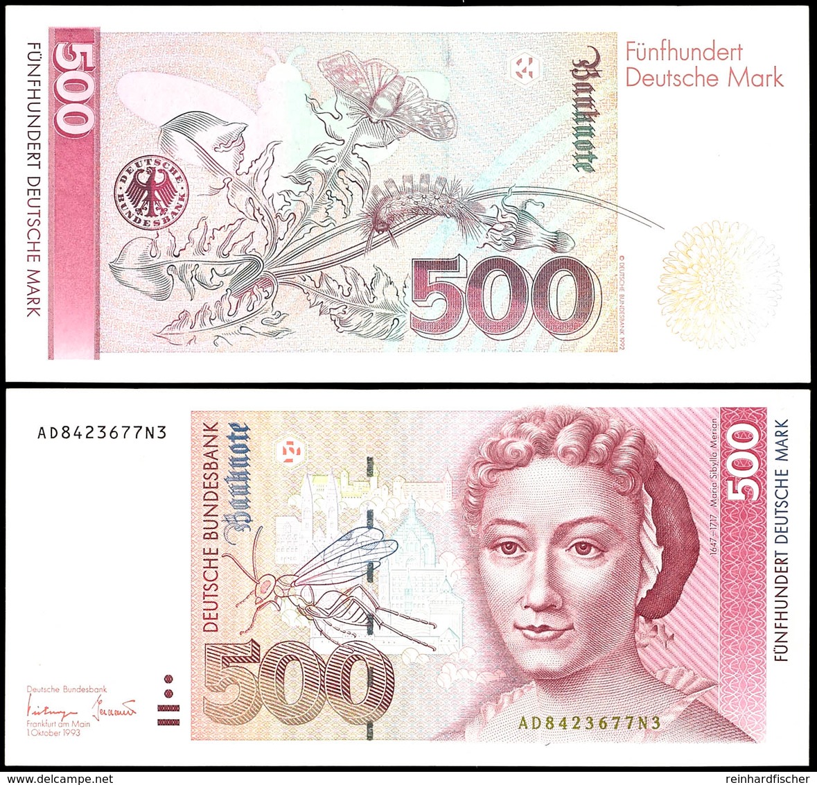 500 Deutsche Mark, 1.10.1993, Bundesbanknote, Serie AD 8423677N3, Ro. 307 A, Erhaltung I-II., Katalog: Ro.307a I-II - Altri & Non Classificati