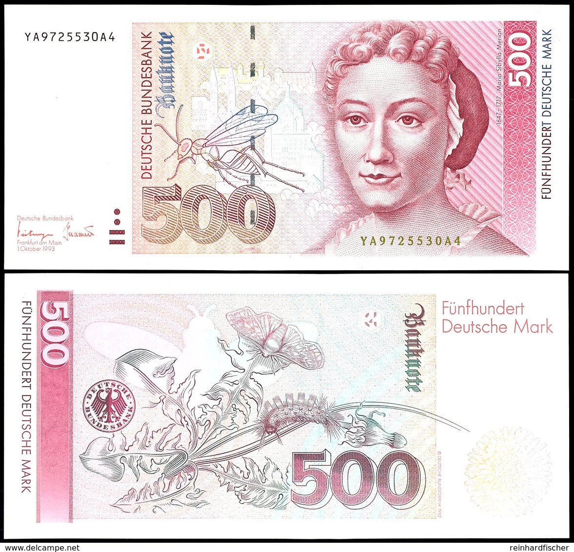 500 Deutsche Mark, Bundesbanknote, 1.10.1993, Austauschnote Serie YA9725530A4, Ro. 307 B, Erhaltung II., Katalog: Ro.307 - Other & Unclassified