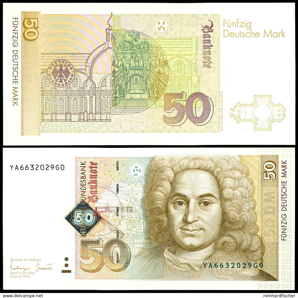 50 Deutsche Mark, Bundesbanknote, 2.1.1996, Austauschnote, Serie YA6632029G0, Ro. 309 B, Erhaltung I-II., Katalog: Ro.30 - Sonstige & Ohne Zuordnung