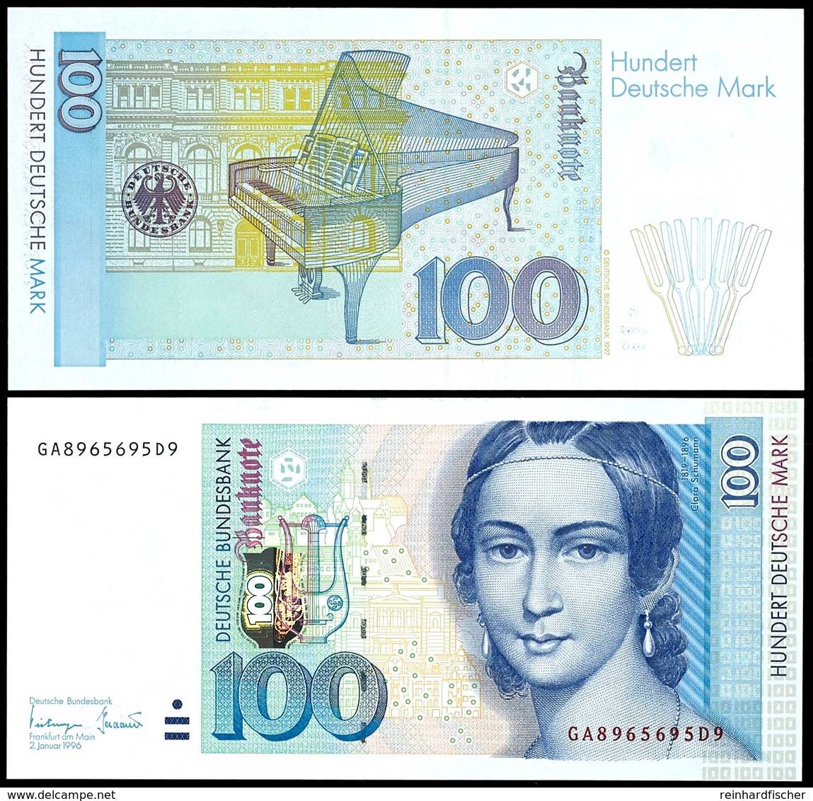 100 Deutsche Mark, Bundesbanknote, 2.1.1996, Serie GA8965695D9, Ro. 310 A, Erhaltung I., Katalog: Ro.310a I - Sonstige & Ohne Zuordnung