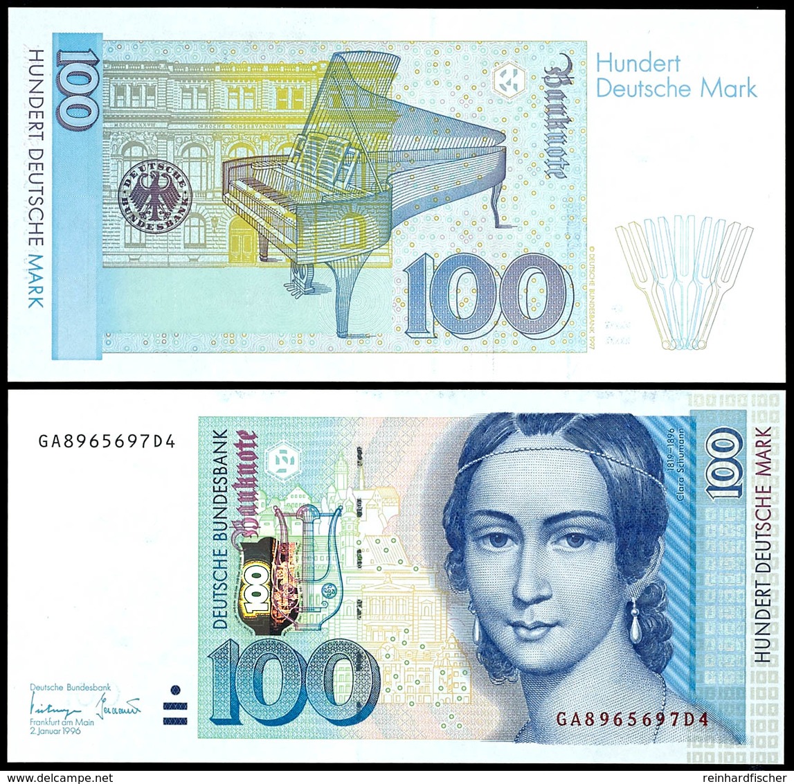 100 Deutsche Mark, Bundesbanknote, 2.1.1996, Serie GA8965697D4, Ro. 310 A, Erhaltung I., Katalog: Ro.310a I - Altri & Non Classificati