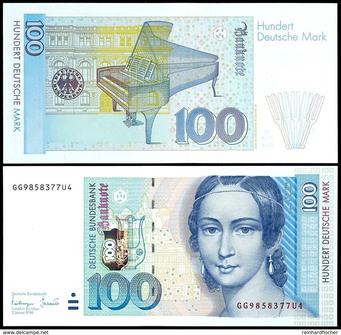 100 Deutsche Mark, Bundesbanknote, 2.1.1996, Serie GG9858377U4, Ro. 310 A, Erhaltung I., Katalog: Ro.310a I - Altri & Non Classificati