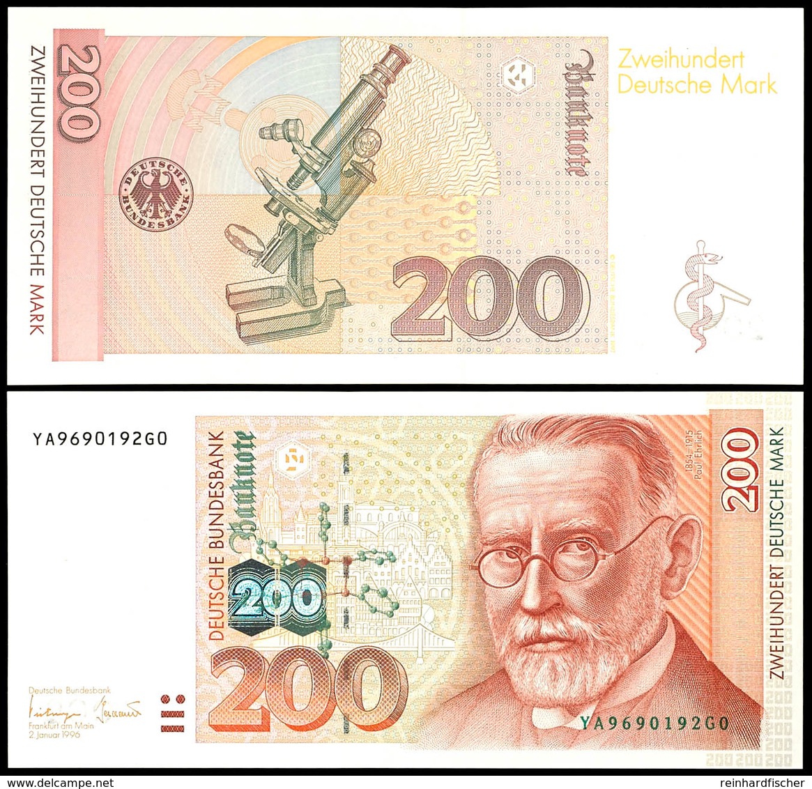 200 Deutsche Mark, Bundesbanknote, 2.1.1996, Austauschnote, Serie YA9690192G0, Ro. 311 B, Erhaltung I., Katalog: Ro.311b - Altri & Non Classificati