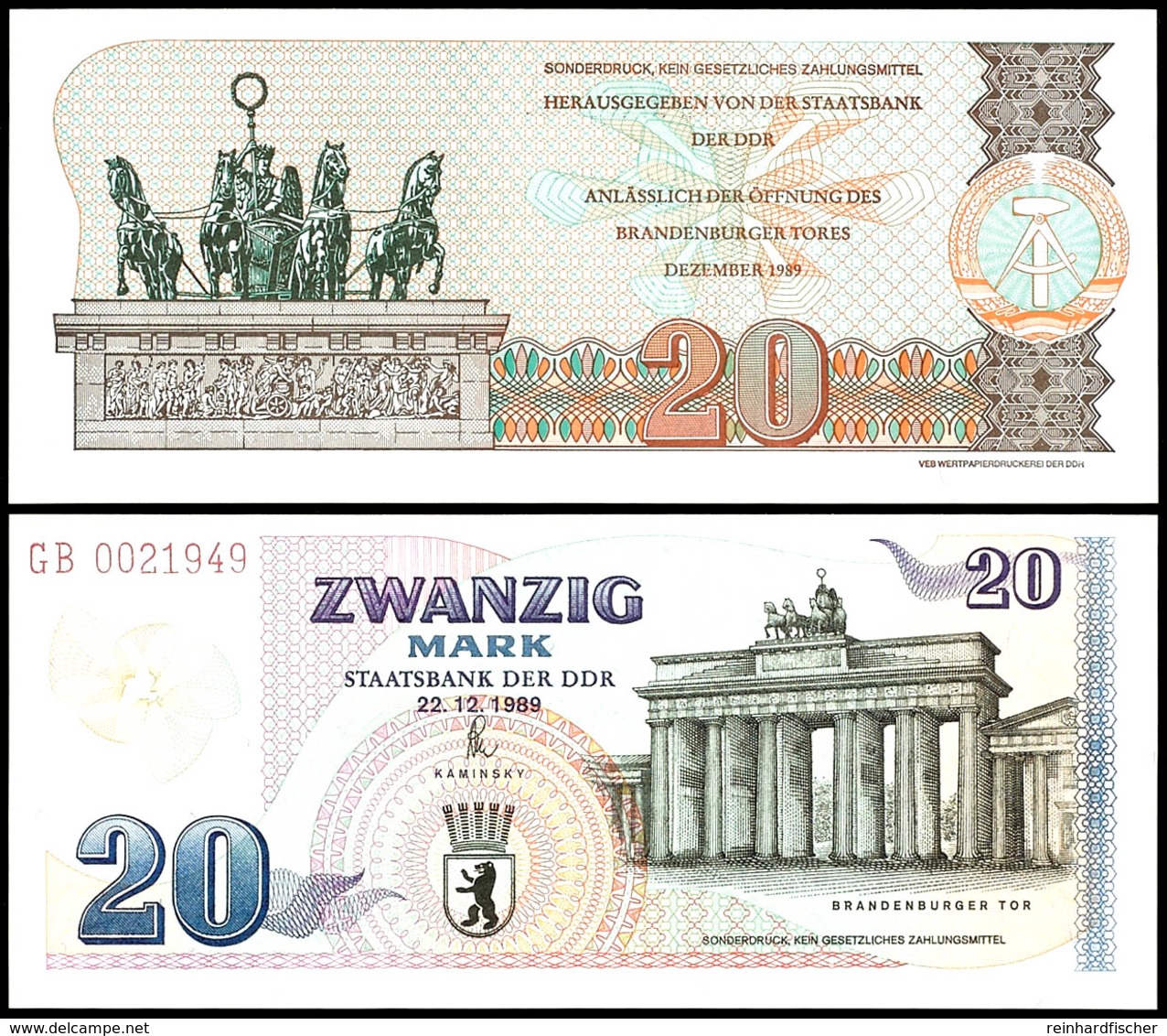 20 Mark Gedenkbanknote, 22.12.1989, Serie GB 0021949, Ro. 366, Erhaltung I., Katalog: Ro.366 I - Non Classificati