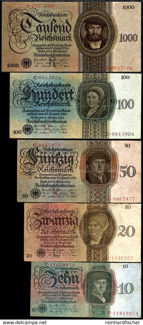 Deutsche Reichsbank 1924-1945, 5x Reichsbanknoten 11.10.1924 In Den Wertstufen 10, 20, 50, 100 Und 1000 Reichsmark, Ro.  - Other & Unclassified