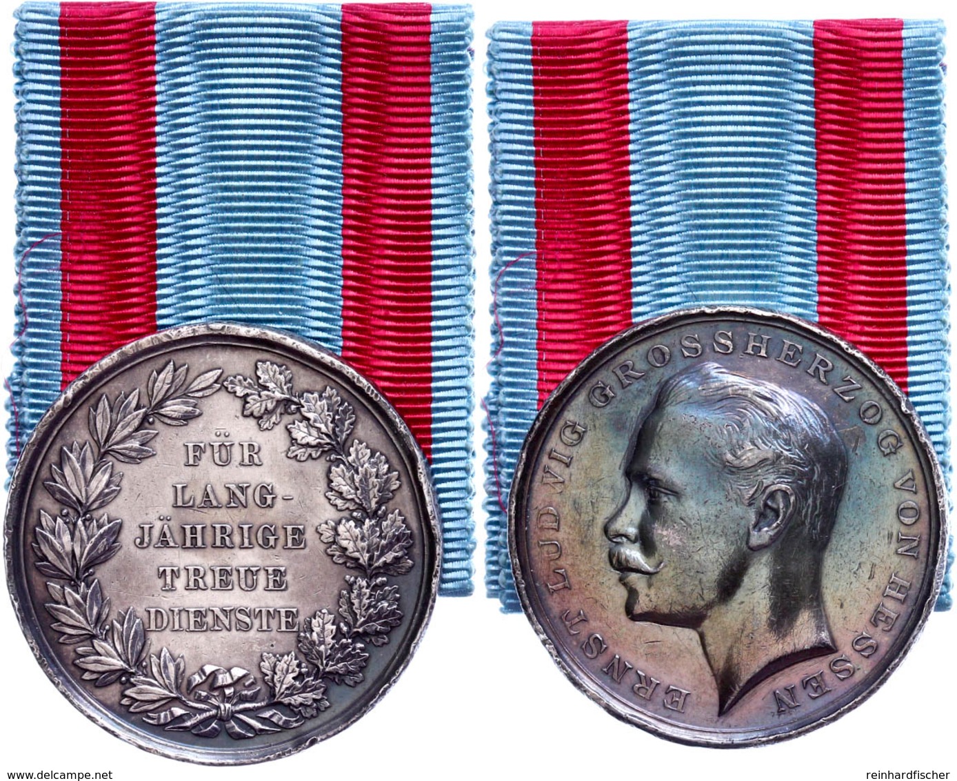 Hessen, Allgemeines Ehrenzeichen, Silbermedaille "FÜR LANGJÄHRIGE TREUE DIENSTE" Ernst Ludwig (1894-1918), Mit Band, Uns - Altri & Non Classificati