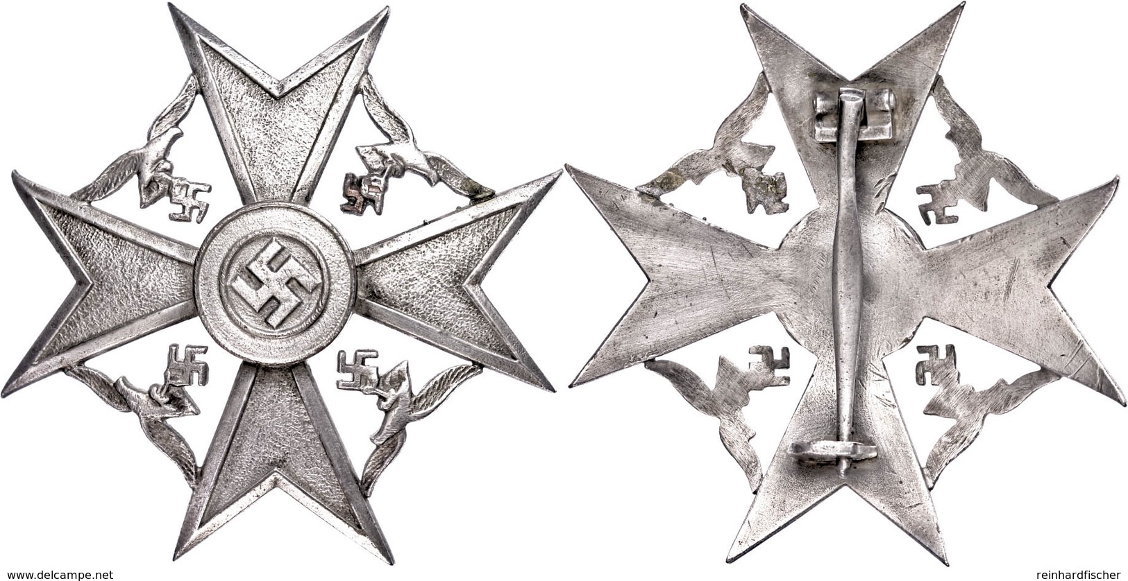 Spanienkreuz In Silber Ohne Schwerter, Bronze Versilbert, Ungestempelt, Hersteller Vermutlich Otto Schickle Pforzheim, M - Other & Unclassified