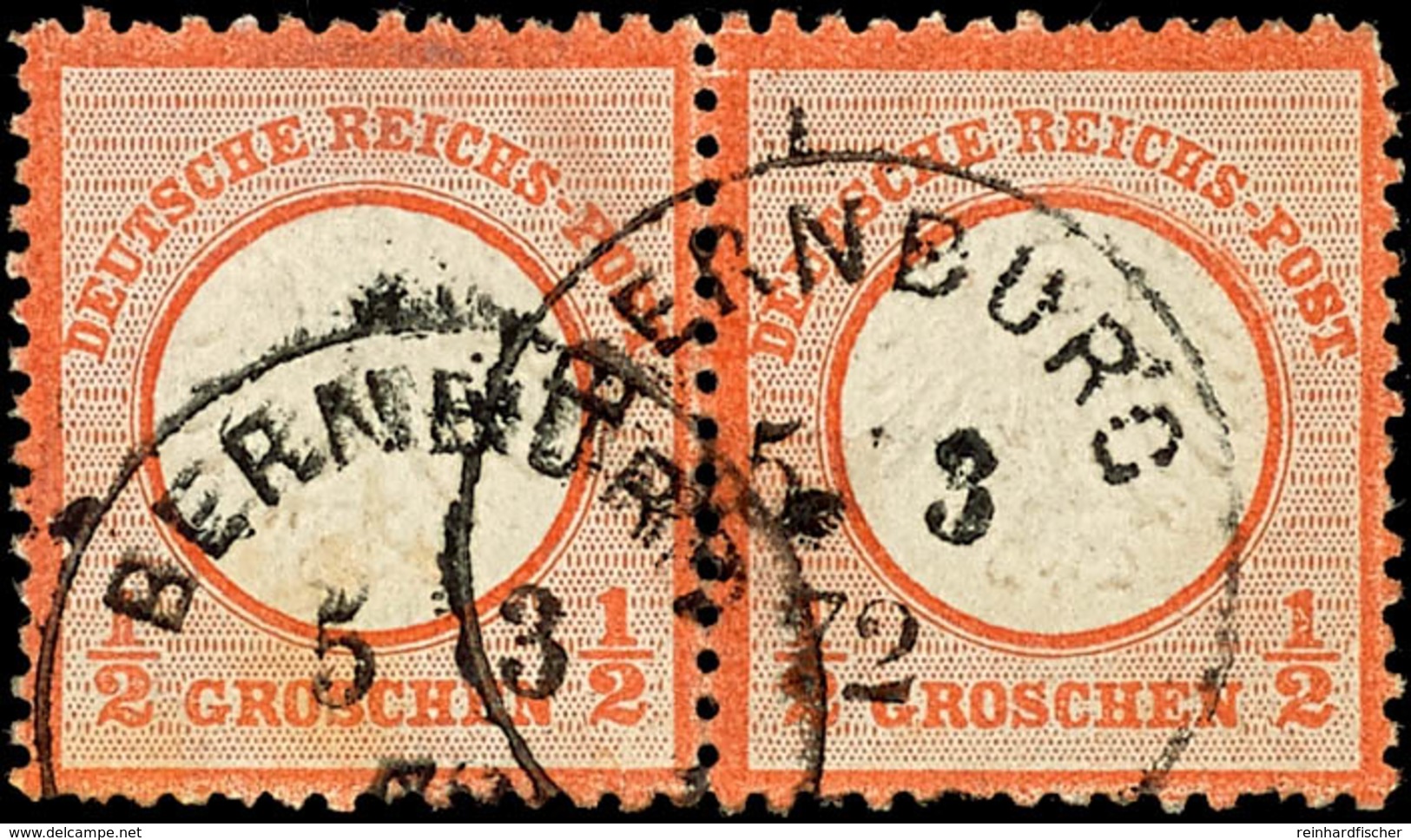 1/2 Gr. Kleiner Brustschild Lebhaftrötlichorange, Waagerechtes Paar, Zentrisch Gestempelt K1 "BERNBURG 5 3 72", Unten Un - Altri & Non Classificati