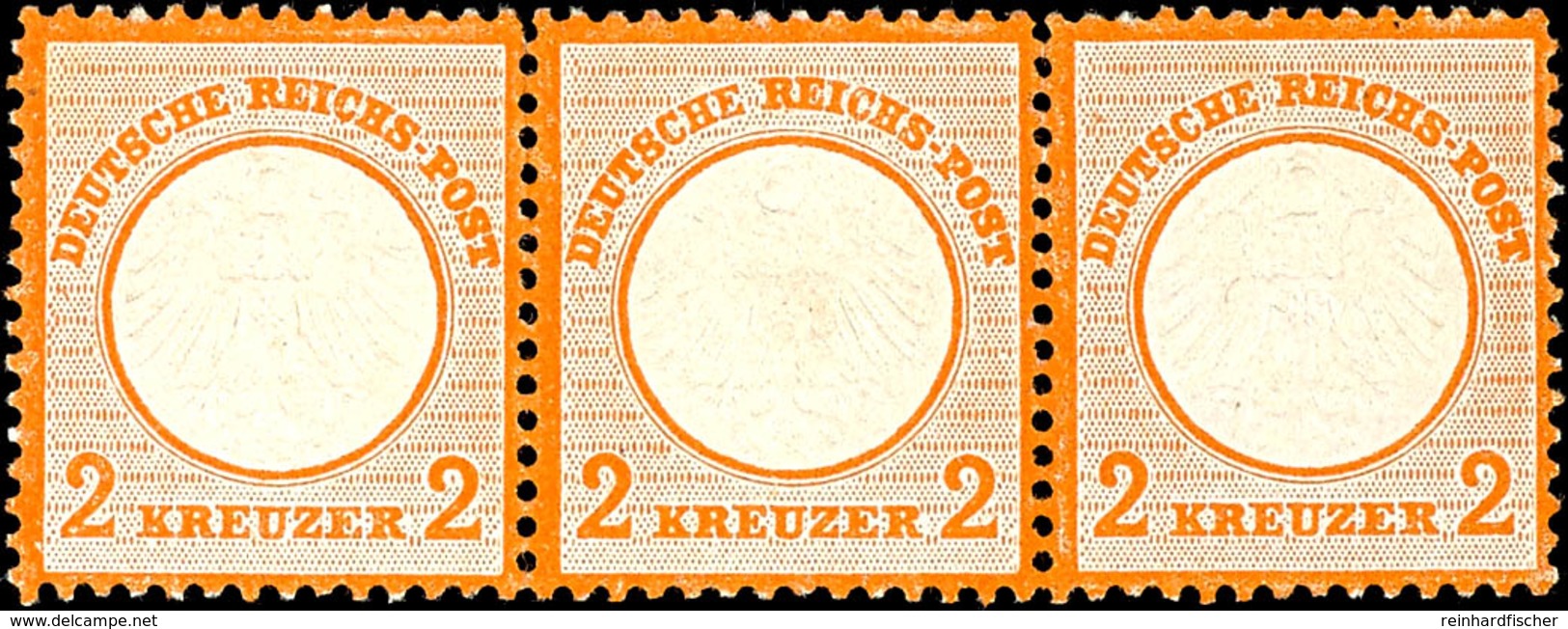 2 Kr. Kleiner Schild Orange, Waagerechter 3er-Streifen, Die Mittlere Marke Kleine Haftspuren, Die äußeren Postfrisch, Un - Other & Unclassified