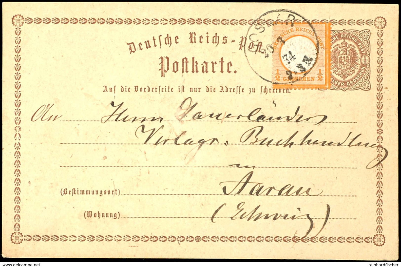 ½ Gr. Orange Als Zusatzfrankatur Auf GA-Karte ½ Gr. Von "GOSLAR 29 3 74" Nach Aarau/Schweiz, Katalog: 18,P1 BF - Other & Unclassified