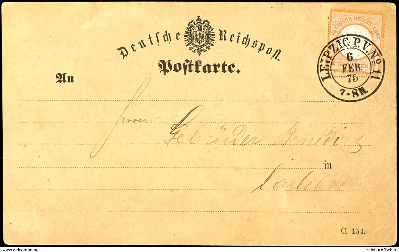 ½ Gr. Orange, Plattenfehler "S In Groschen Gebrochen" , Auf Postkarte Von "LEIPZIG P.V.No 11 6 Feb.75" (K2) Nach Döbeln, - Other & Unclassified