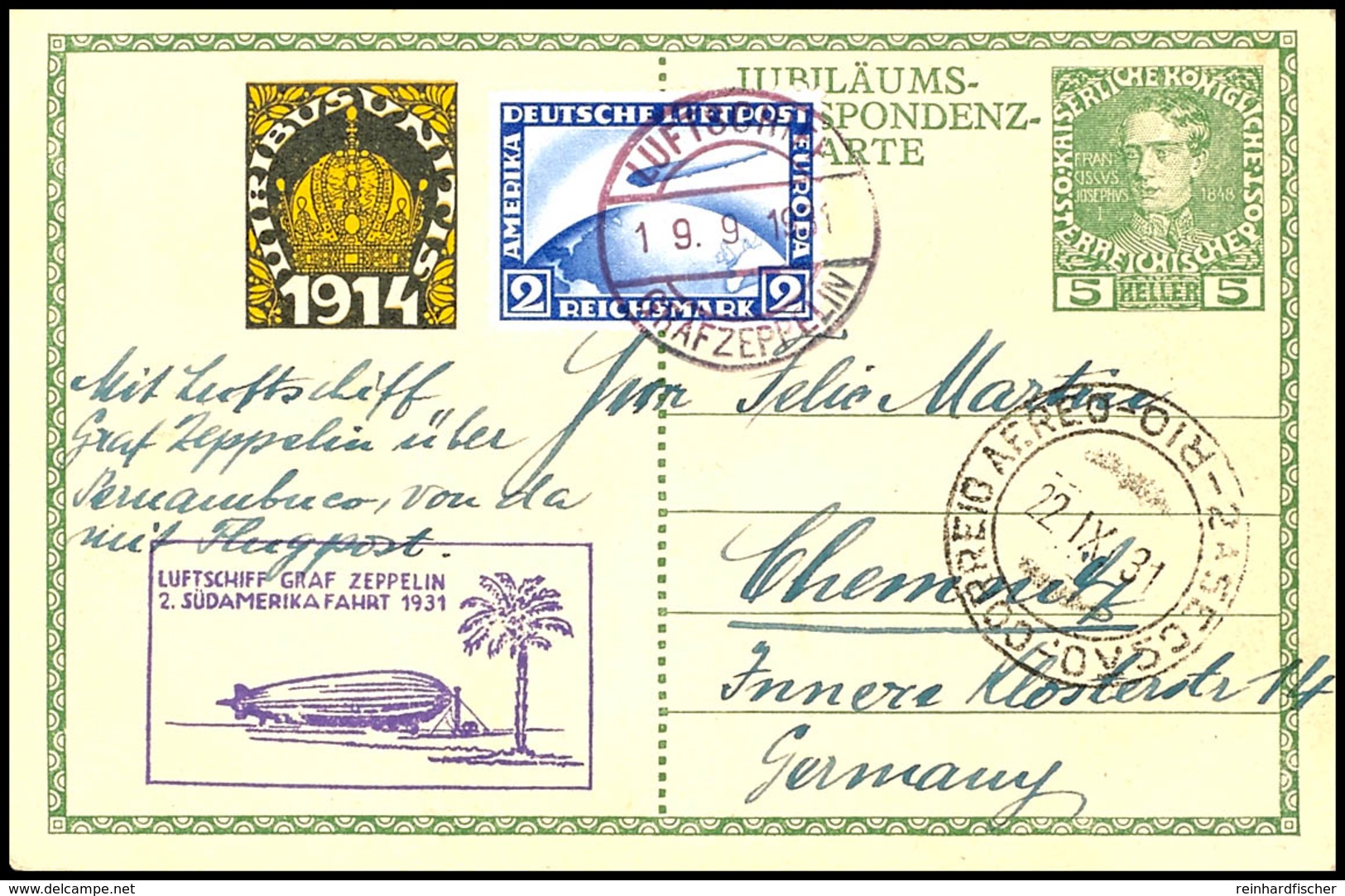 1931, 2. Südamerikafahrt, Bordpost Vom 19.9. Bis Rio De Janeiro, Alte österr. Sonder-Ganzsasachenkarte Als Formblatt Mit - Other & Unclassified