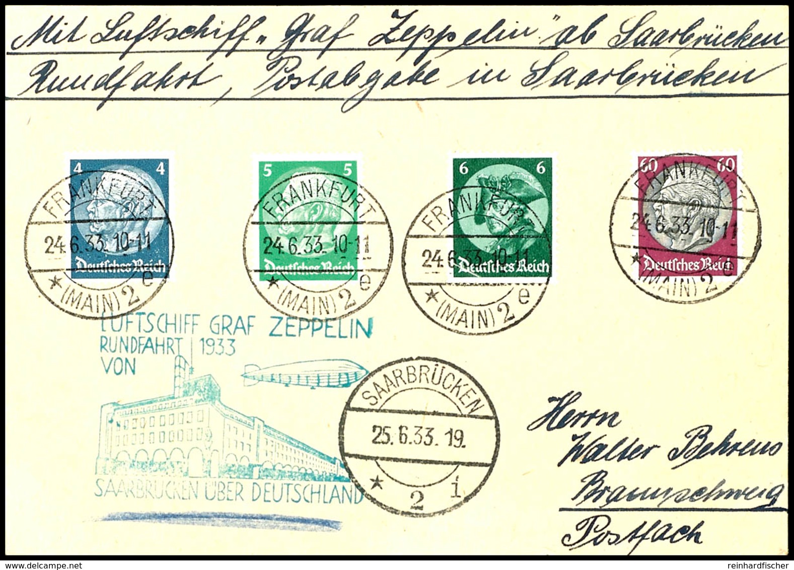 1933, Saargebietsfahrt, Auflieferung Frankfurt Mit Best.-Stempel Der Rundfahrt, Karte Mit Bunter Frankatur Und Allen Ste - Altri & Non Classificati