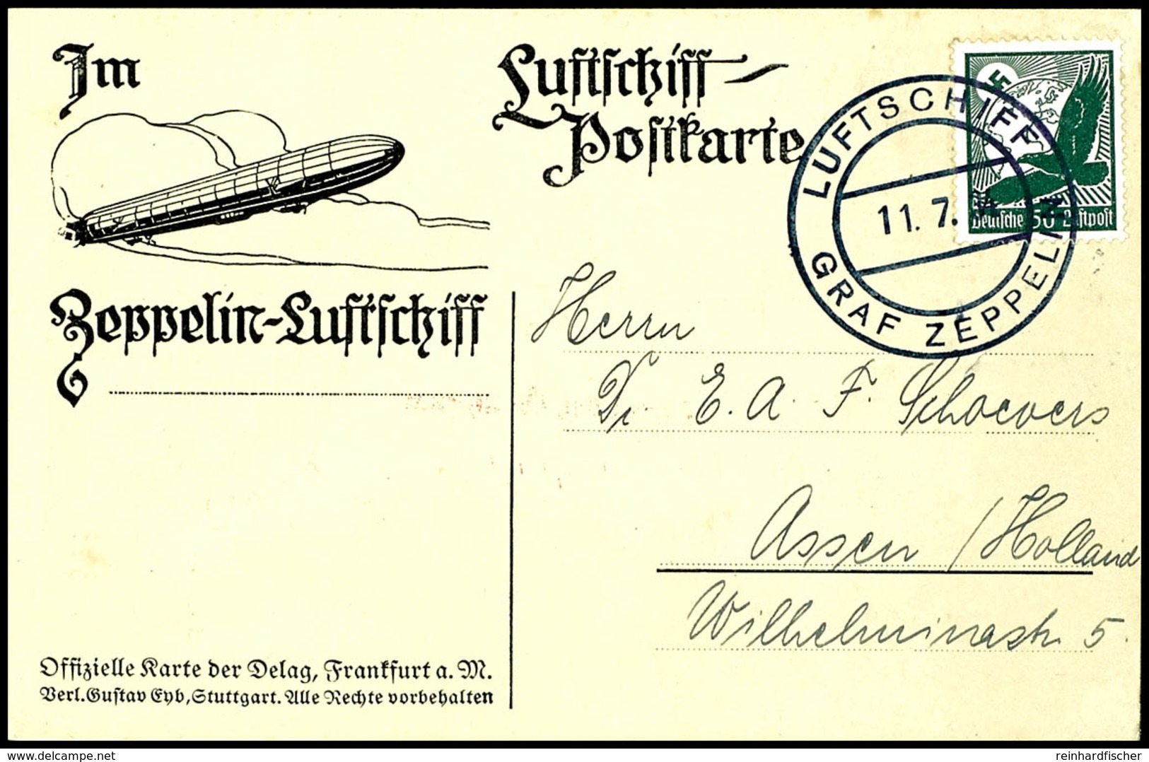 1934, Kurzfahrt In Die Schweiz, Bordpost Vom 11.7., Delag-Karte Mit 50 Pfg. Flugpost Nach Assen, Pracht, Katalog: Si.259 - Other & Unclassified