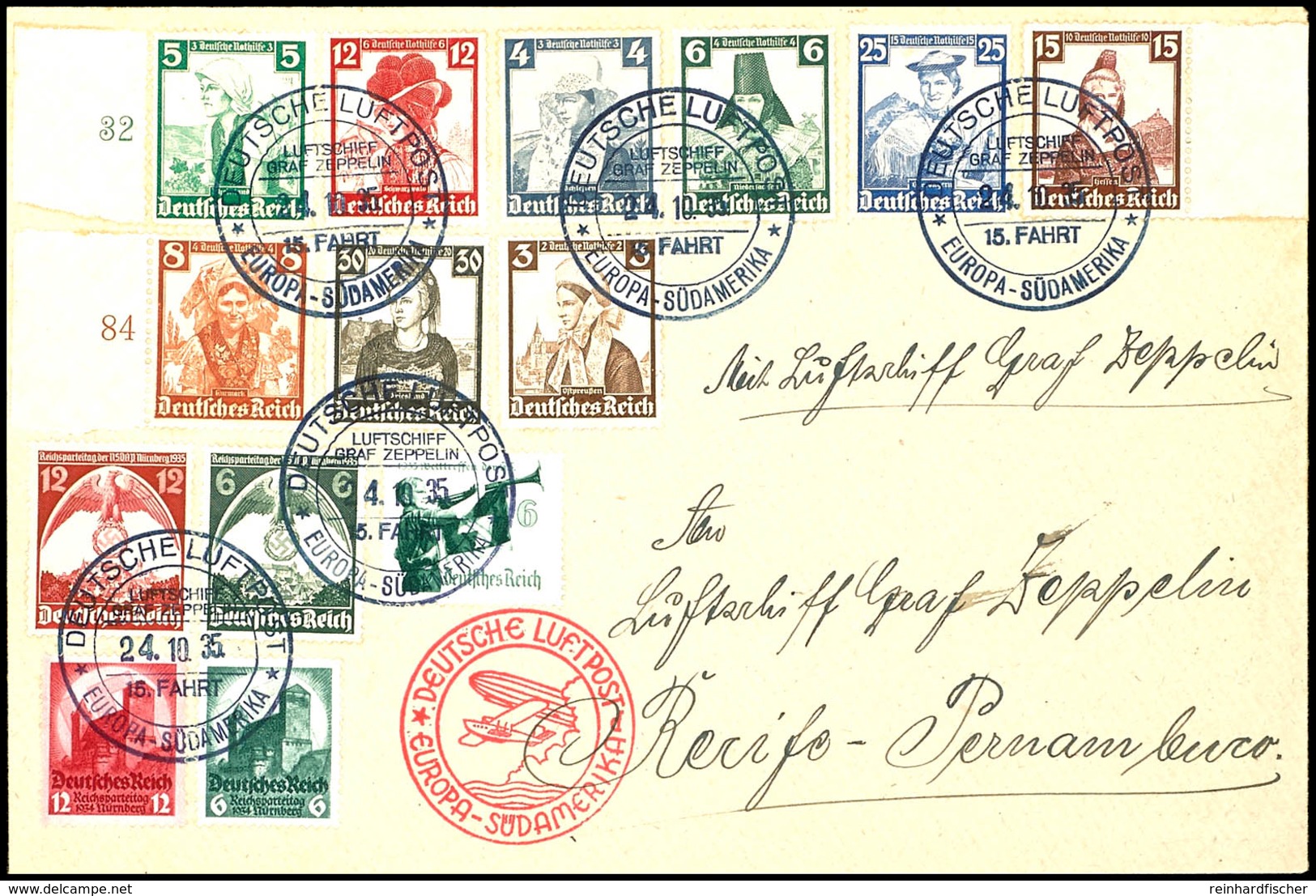 1935, 15. Südamerikafahrt, Bordpost Vom 24.10. Und Best.-Stempel "d", Brief Mit Bunter Frankatur (u.a. Kpl. Trachtensatz - Altri & Non Classificati