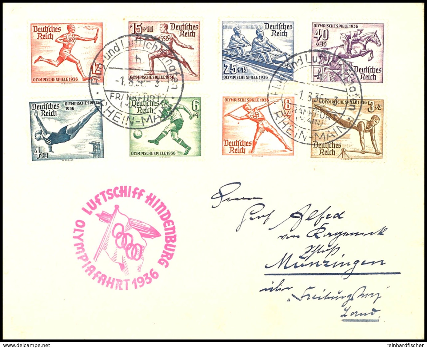 1936, Olympiafahrt, Auflieferung Frankfurt, Brief Mit Kpl. Sondermarkensatz, Leichte Randspuren, Katalog: Si.427Ba BF - Other & Unclassified