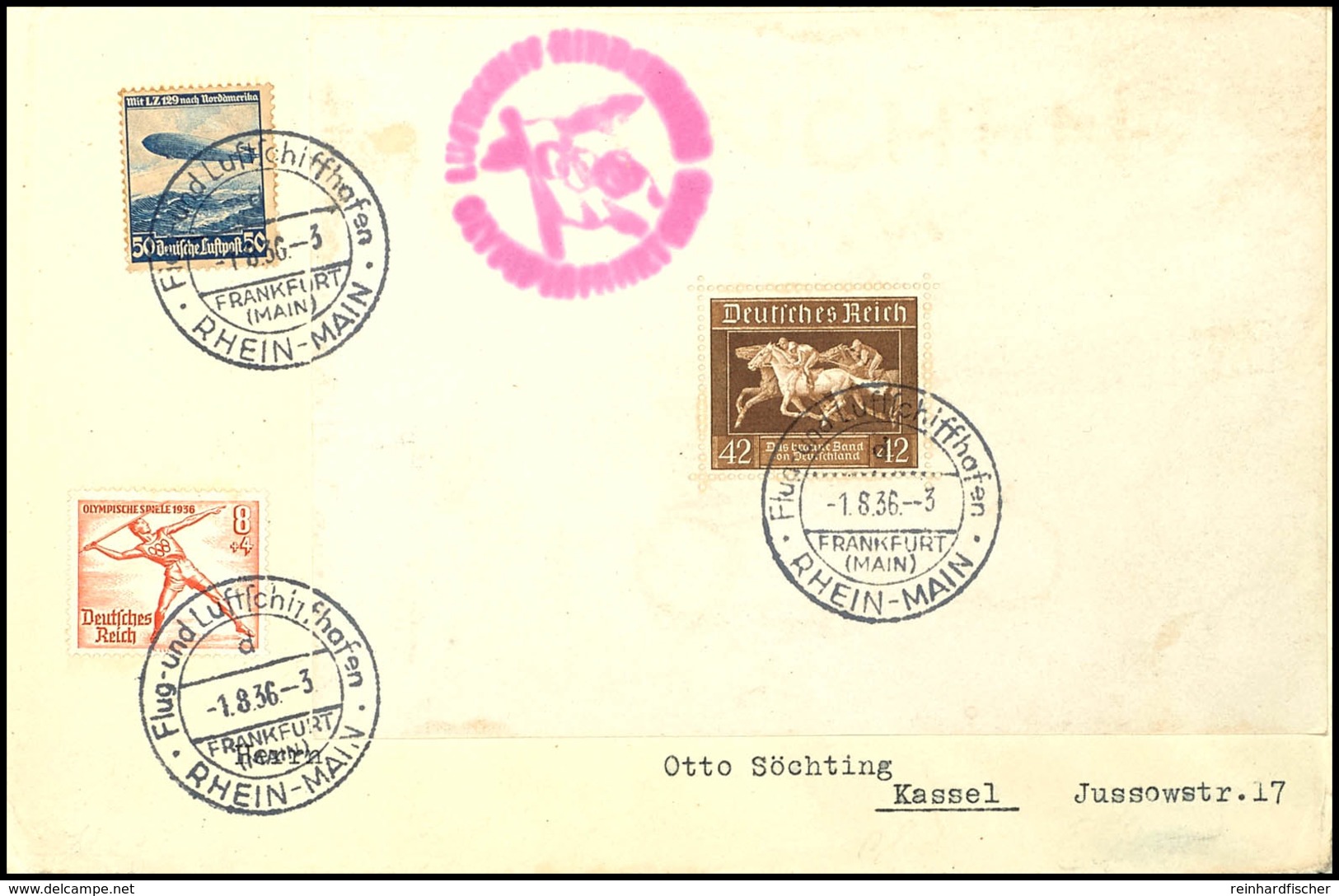 1936, Olympiafahrt, Auflieferung Frankfurt, Brief Mit U.a. 8 Pfg. Sondermarke Und Block 4, Kleine Spuren, Katalog: Si.42 - Other & Unclassified