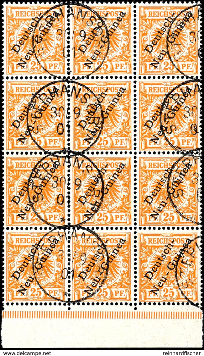 25 Pfg. Gelblichorange, 12 Er - Block Vom Bogenunterrand, Gestempelt "STEPHANSORT 30/9 01", Mi. 780,-, Katalog: 5a O - Nuova Guinea Tedesca