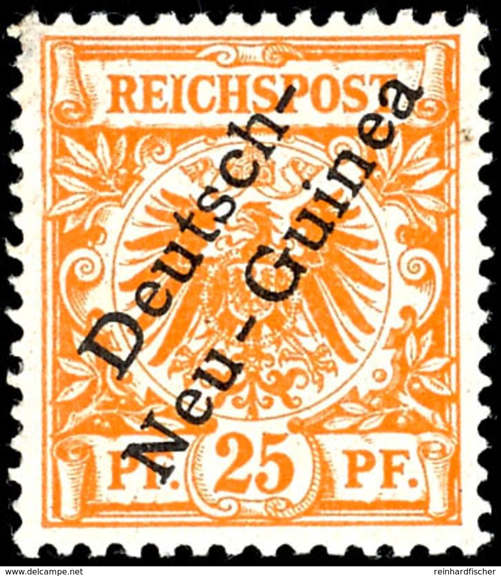 25 Pfg. Gelblichorange Mit Plattenfehler "I In REICHSPOST Oben Gespalten", Doppelt Geprüft Jäschke - L. BPP, Mi. 130.-,  - German New Guinea