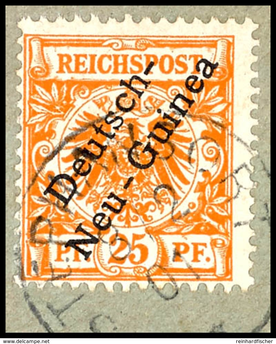 25 Pfg. Gelborange Mit Plattenfehler "farbiger Punkt Neben Linker Unterer Bandrolle", Gestempelt "STEPHANSORT 8/201" Auf - German New Guinea