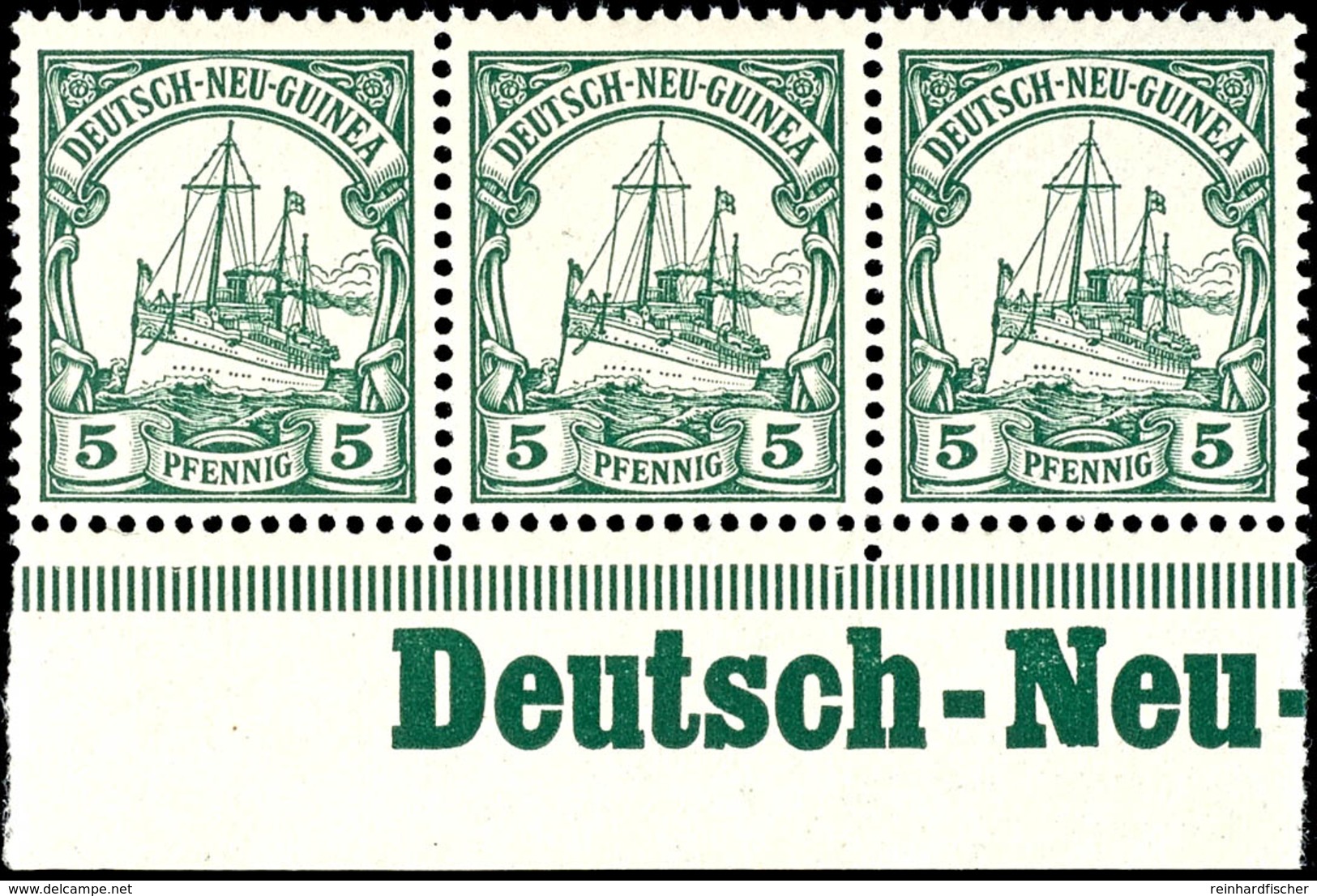 5 Pfg. Kaiseryacht, Waagerechter 3 Er - Streifen Vom Bogenunterrand Mit Inschrift "Deutsch - Neu -", Postfrisch, Katalog - German New Guinea