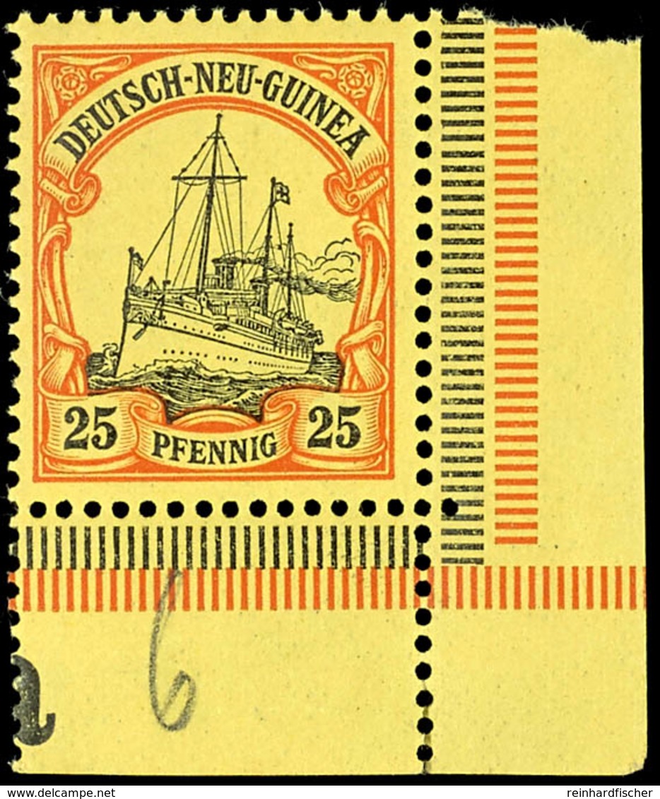 25 Pfg. Kaiseryacht Aus Der Rechten Unteren Bogenecke, Postfrisch, Katalog: 11 ** - German New Guinea