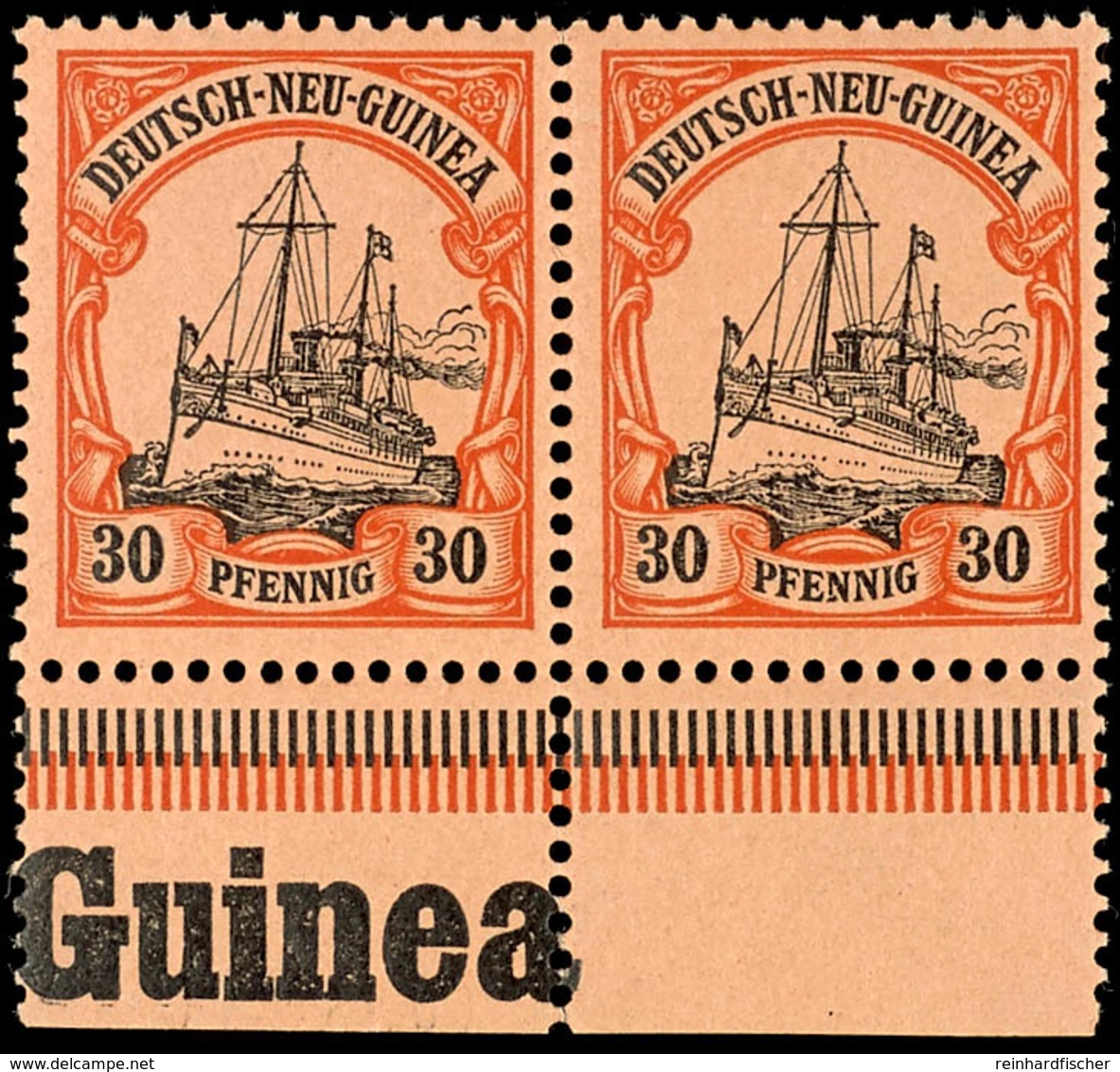 30 Pfg. Kaiseryacht, Waagerechtes Paar Vom Bogenunterrand Mit Inschrift "Guinea", Postfrisch, Katalog: 12 ** - German New Guinea