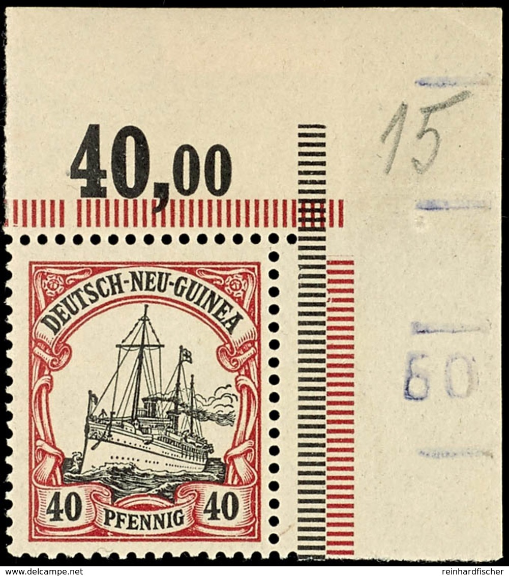 40 Pfg. Kaiseryacht Aus Der Rechten Oberen Bogenecke Mit Paginiernummer, Postfrisch, Im Rand Falzspur, Katalog: 13 ** - German New Guinea