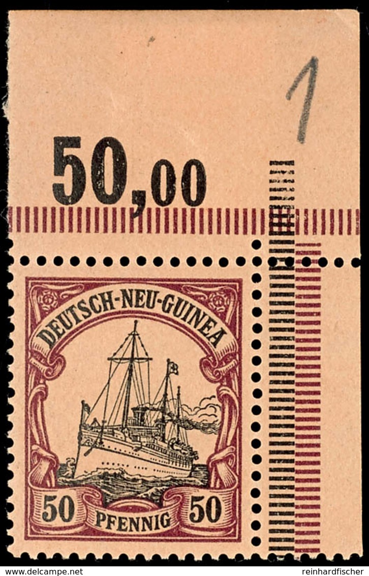 50 Pfg. Kaiseryacht Aus Der Rechten Oberen Bogenecke, Postfrisch, Im Rand Falz, Katalog: 14 ** - German New Guinea
