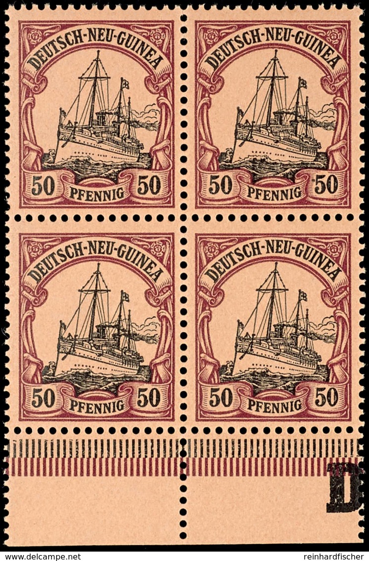 50 Pfg. Kaiseryacht, Postfrischer 4 Er - Block Vom Bogenunterrand, Katalog: 14 ** - German New Guinea