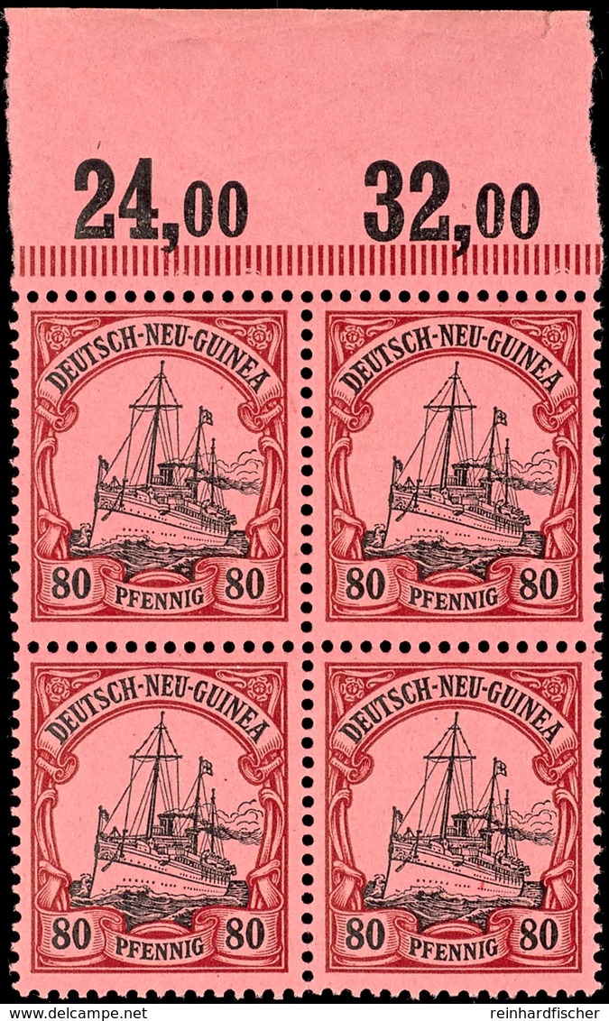 80 Pfg. Kaiseryacht, Postfrischer 4 Er - Block Vom Bogenoberrand, Katalog: 15 ** - German New Guinea