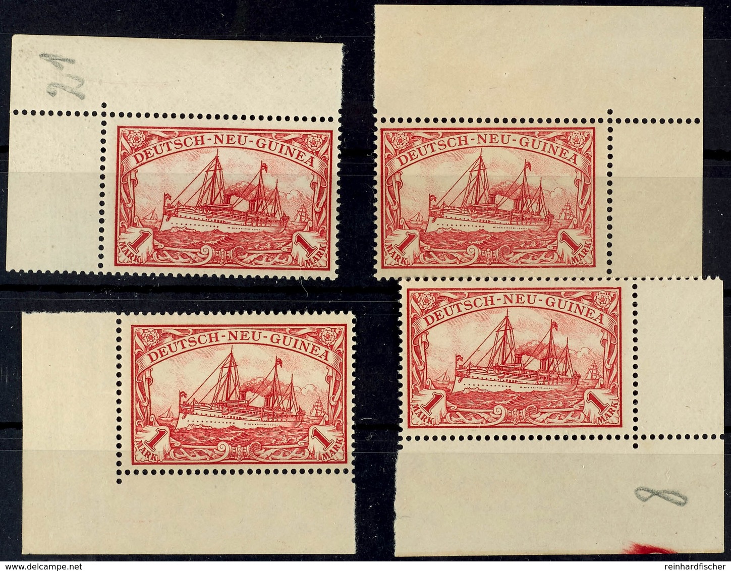 1 M. Kaiseryacht, 4 Stück Aus Allen 4 Bogenecken, Postfrisch, Katalog: 16 ** - German New Guinea