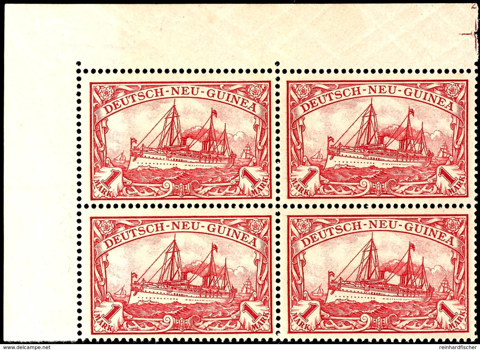 1 M. Kaiseryacht, 4 Er - Block Aus Der Linken Oberen Bogenecke, Postfrisch, Katalog: 16 ** - German New Guinea