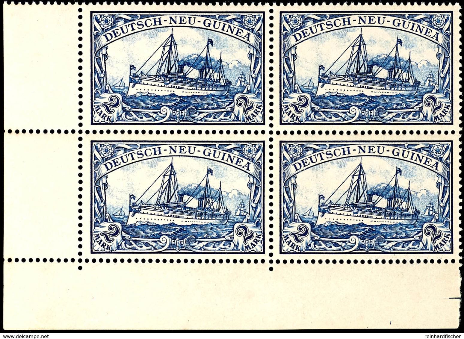 2 M. Kaiseryacht, 4 Er - Block Aus Der Linken Unteren Bogenecke, Postfrisch, Katalog: 17 ** - German New Guinea