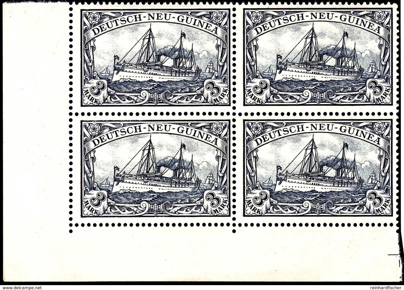 3 M. Kaiseryacht, 4 Er - Block Aus Der Linken Unteren Bogenecke, Postfrisch, Katalog: 18 ** - German New Guinea