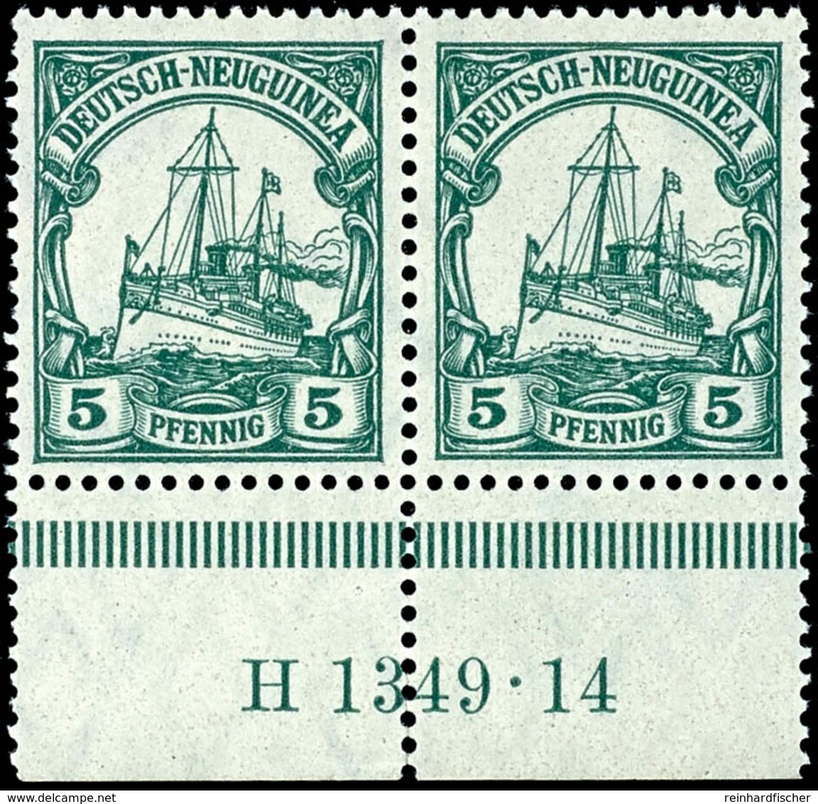 5 Pfg. Kaiseryacht, Waagerechtes Paar Vom Bogenunterrand Mit HAN H 1349 .14, Postfrisch, Minimal Angetrennt, Katalog: 21 - German New Guinea