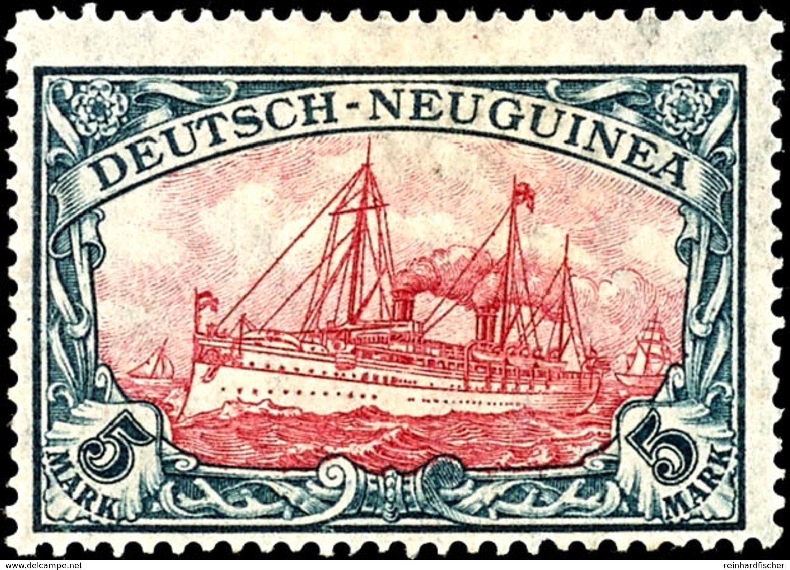 5 Mark Kaiseryacht Mit Wasserzeichen, Kriegsdruck, Mittelstück Type III, Tadellos Ungebraucht Mit Originalgummierung Und - German New Guinea