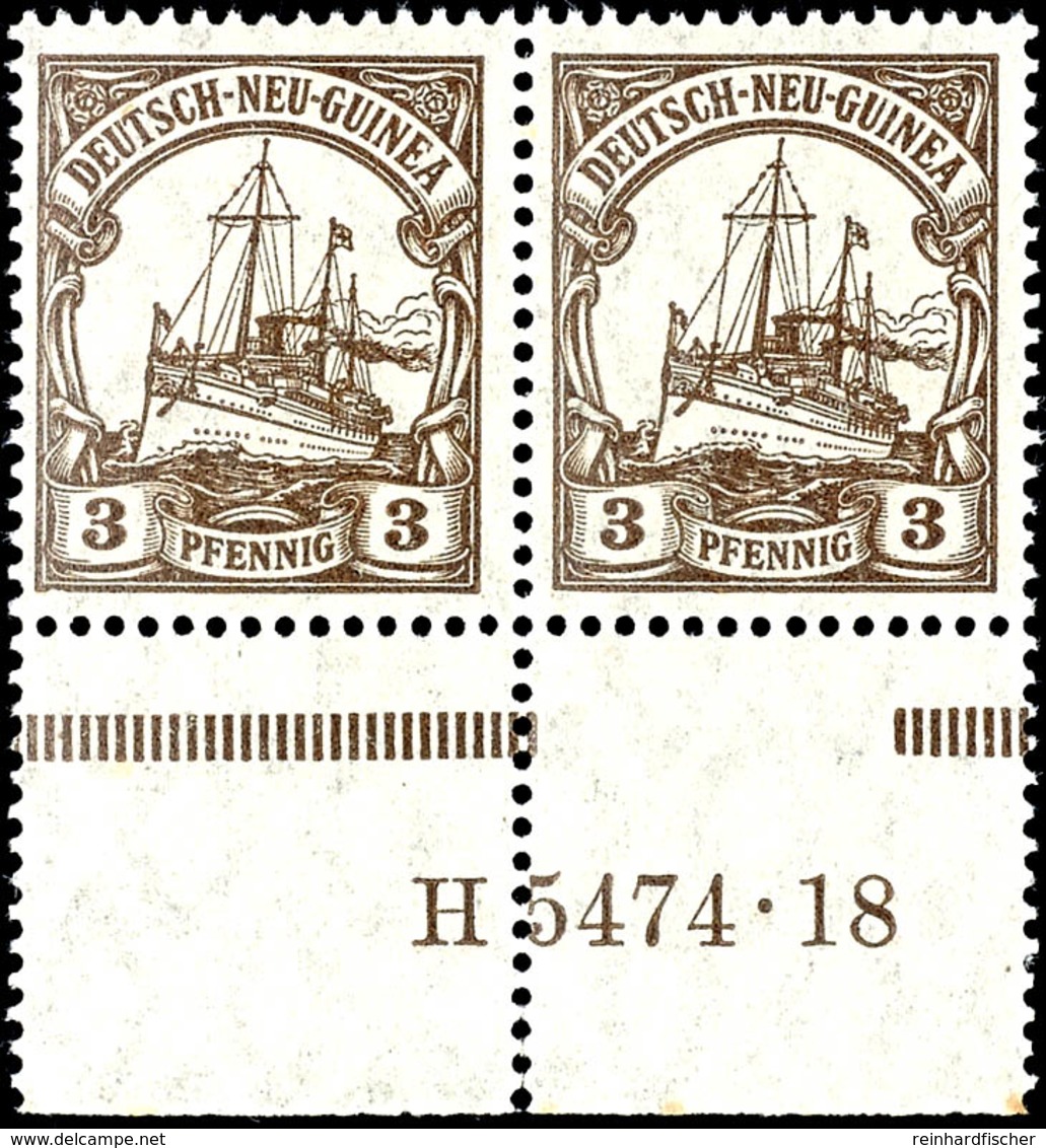 3 Pfg. Kaiseryacht, Waagerechtes Paar (gefaltet) Vom Bogenunterrand Mit HAN H 5474.18, Ungebraucht, Minimale Stockpunkte - German New Guinea