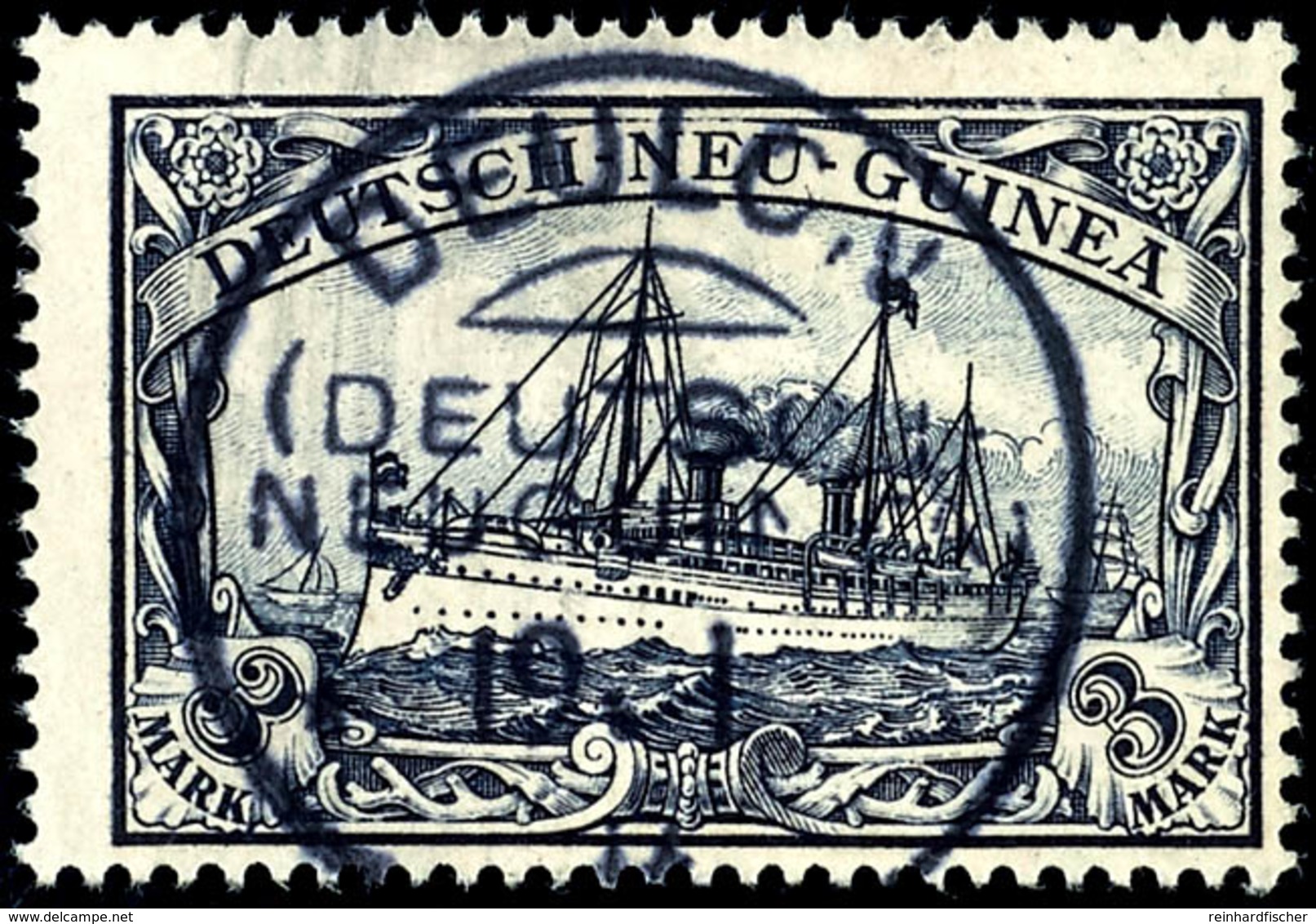 DEULON 19.1 14, Klar Und Zentr. Auf 3 Mk. Schiffszeichnung, Katalog: 18 - German New Guinea