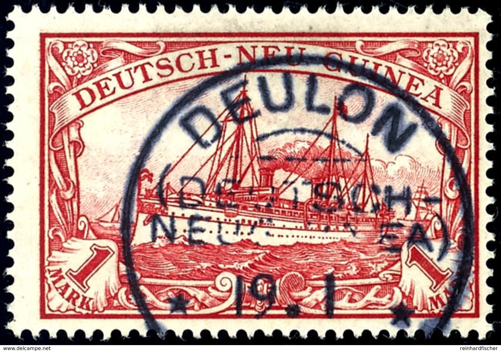DEULON 19.1, Klar Und Zentr. Auf 1 Mk. Schiffszeichnung, Katalog: 16 O - German New Guinea